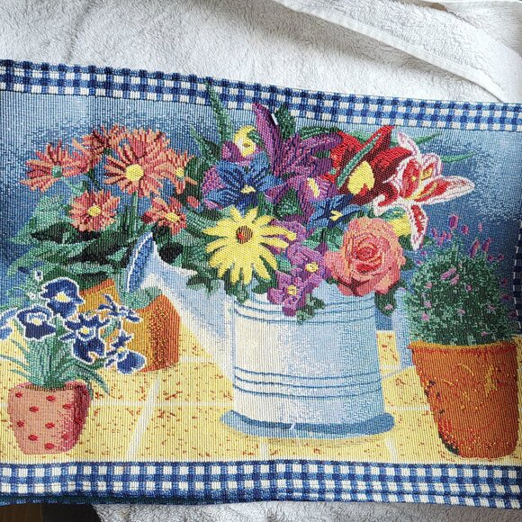 4 Tapestry Woven Placemats Floral Flower Pots vibrant colors GUC see pictures - Picture 1 of 3